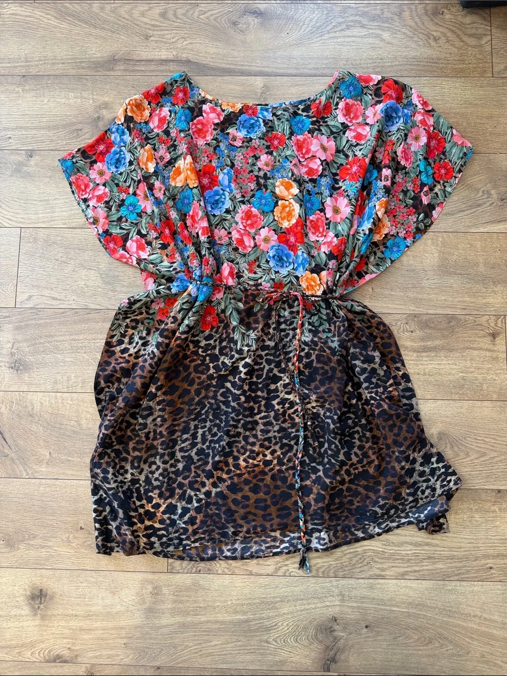 Johnny Was Belted Floral & Cheetah-Print Coverup